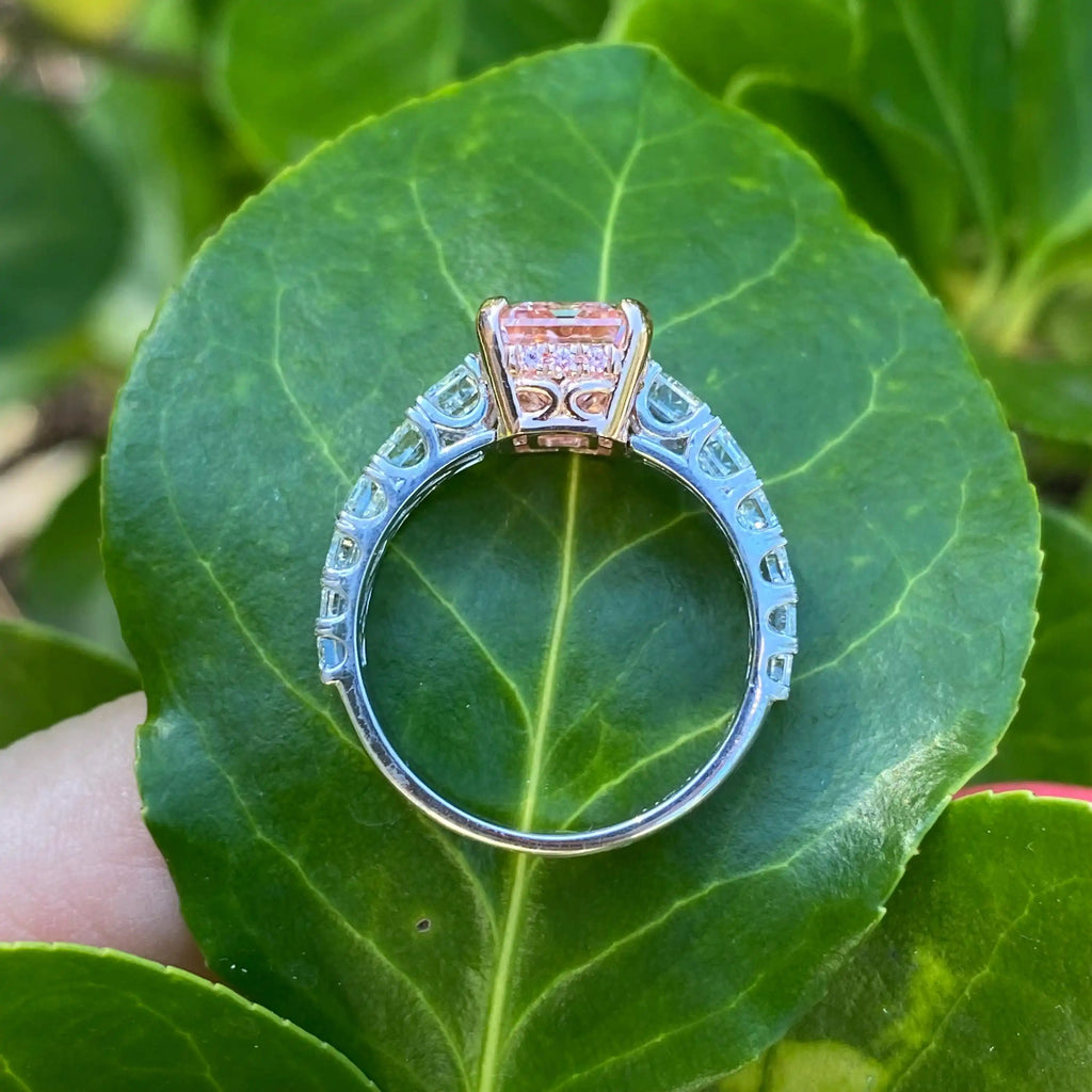 Exquisite 6.22 Ct Carat Emerald Cut Lab-grown Intense Pink Micro Pave Set Diamonds Engagement Ring 14k White Rose Gold IGI
