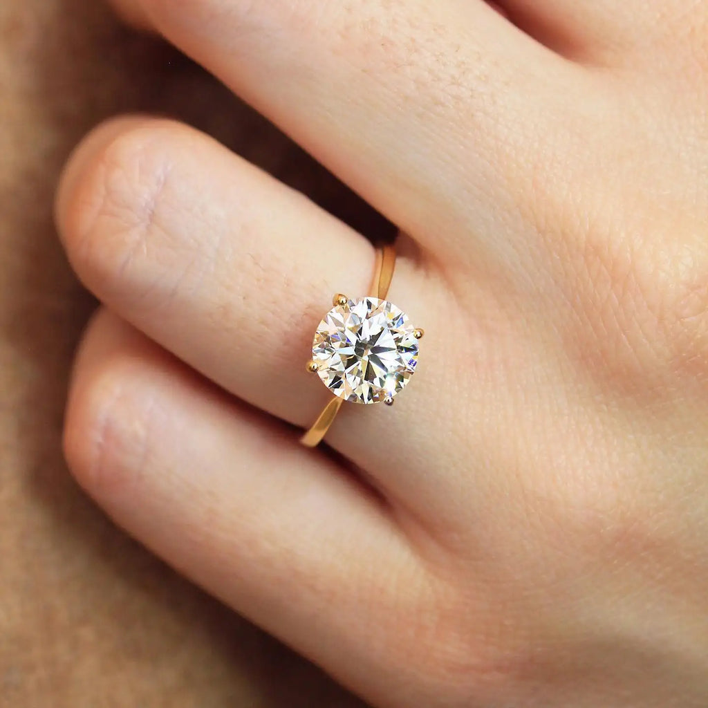 9mm Cut Diamond Engagement Ring | Solitaire Plain Band | 18K Gold Plated Sterling Silver Minimalist Bridal Wedding Fine Jewelry