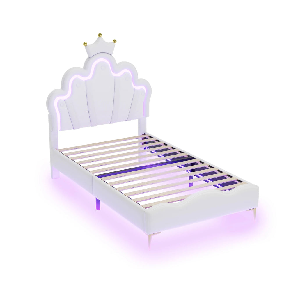 Rosahqnda Children's bed girls Single bed Double Bed Children bed Princess Crown Shape bed Adjustable Headboard