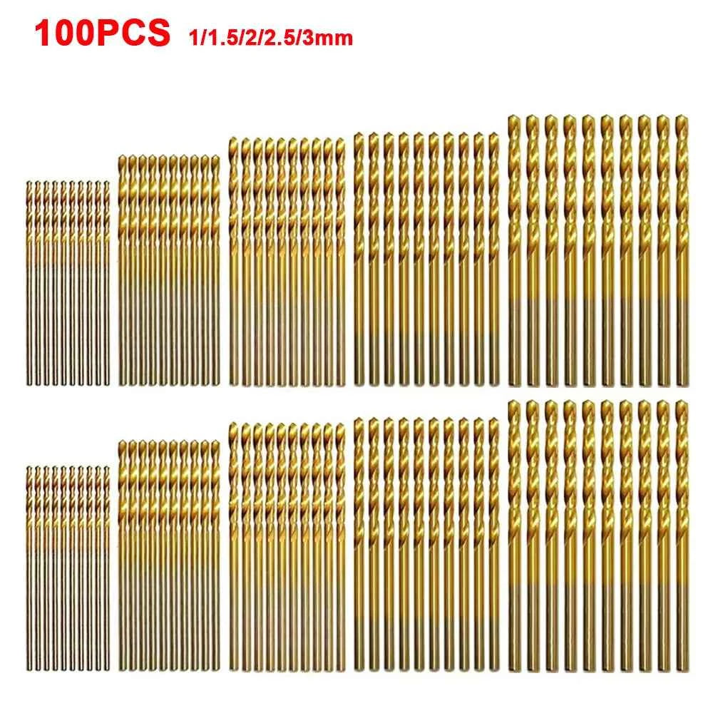 50pcs/100pcs Twist Drill Bit Set,DIY Woodwork Hole Opener,HSS Round Shank Mini Titanium Coated Drill Bits,for Metal Wood Plastic