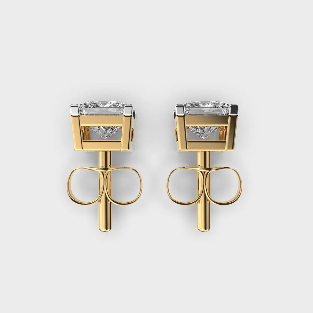 1.00 Carat Princess Shape Lab Grown Diamond Stud Earring 14K Yellow Gold VVS Clarity E Color IGI Certified Stud Diamond Earring