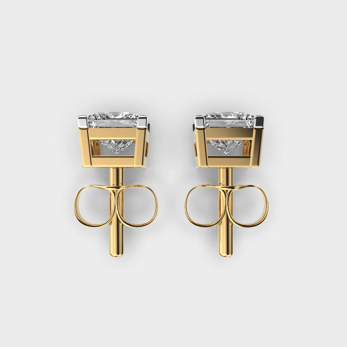 1.00 Carat Princess Shape Lab Grown Diamond Stud Earring 14K Yellow Gold VVS Clarity E Color IGI Certified Stud Diamond Earring