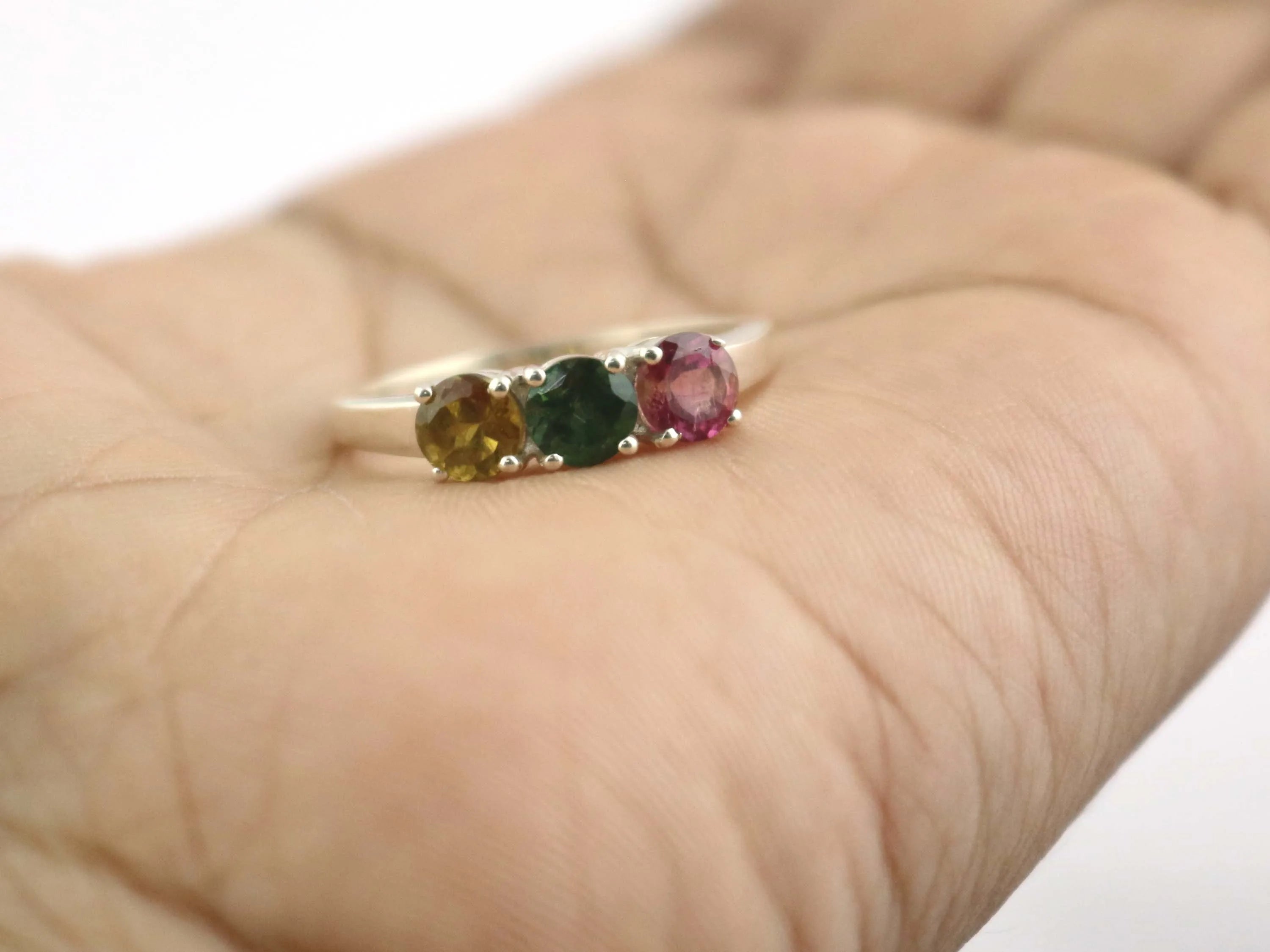 Multi Tourmaline Gemstone 925 Sterling Silver Handmade Stackable Engagement Ring For Women