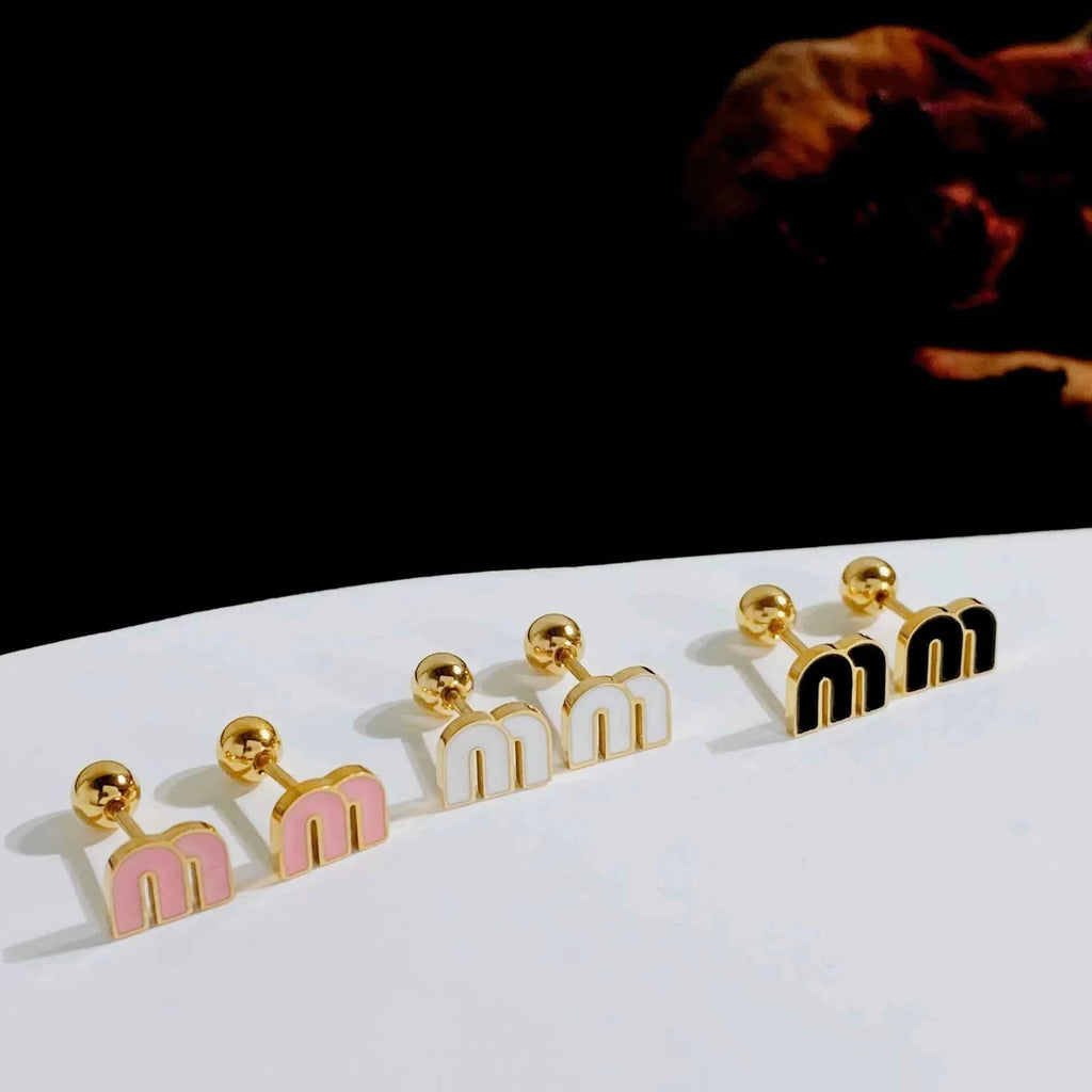 IFYOUOO Stainless Steel Letter M Stud Earrings for Women Fashion Jewelry Delicate Cute Tiny Earrings Gift