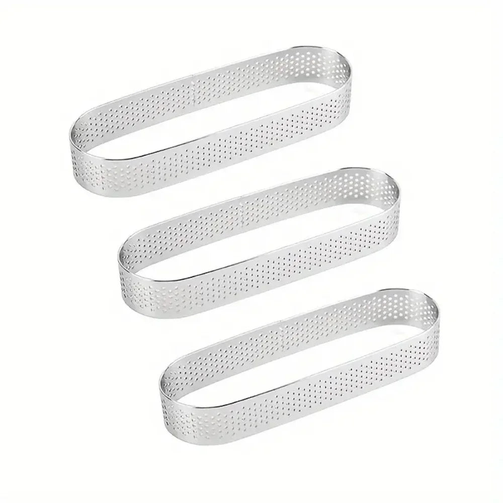 3/6pack Oval Tart Rings 304 Stainless Steel Perforated Pastry Cake Ring Mold for Baking, Nonstick Fruit Tarte Crust Tools