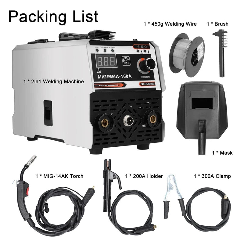 2-In-1 Multifunctional MIG MMA/MAG TIG-160C Welding Machine IGBT invert Welder Automatic Wire Feeding Electric Arc Welder