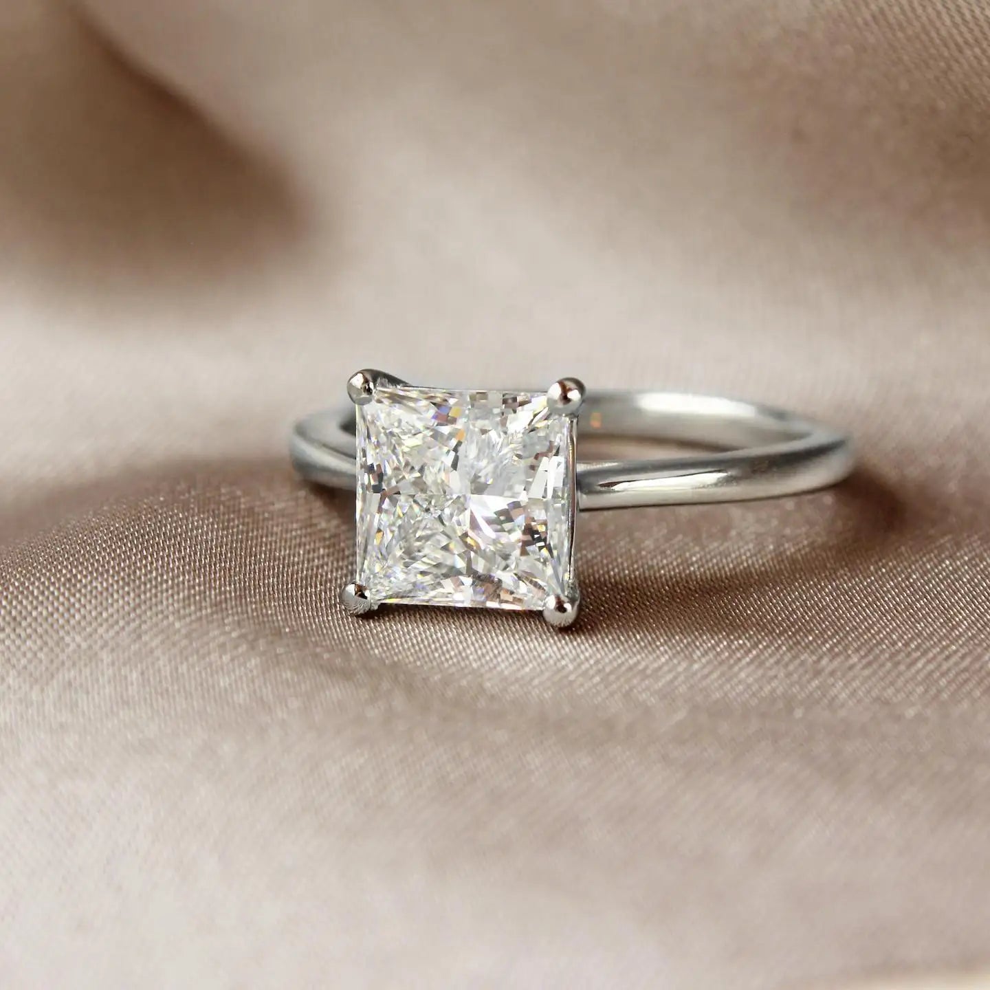 7mm Princess Cut Diamond Engagement Ring | Solitaire Bridal Wedding Ring | Sterling Silver 18K Gold Plated Minimalist Ring