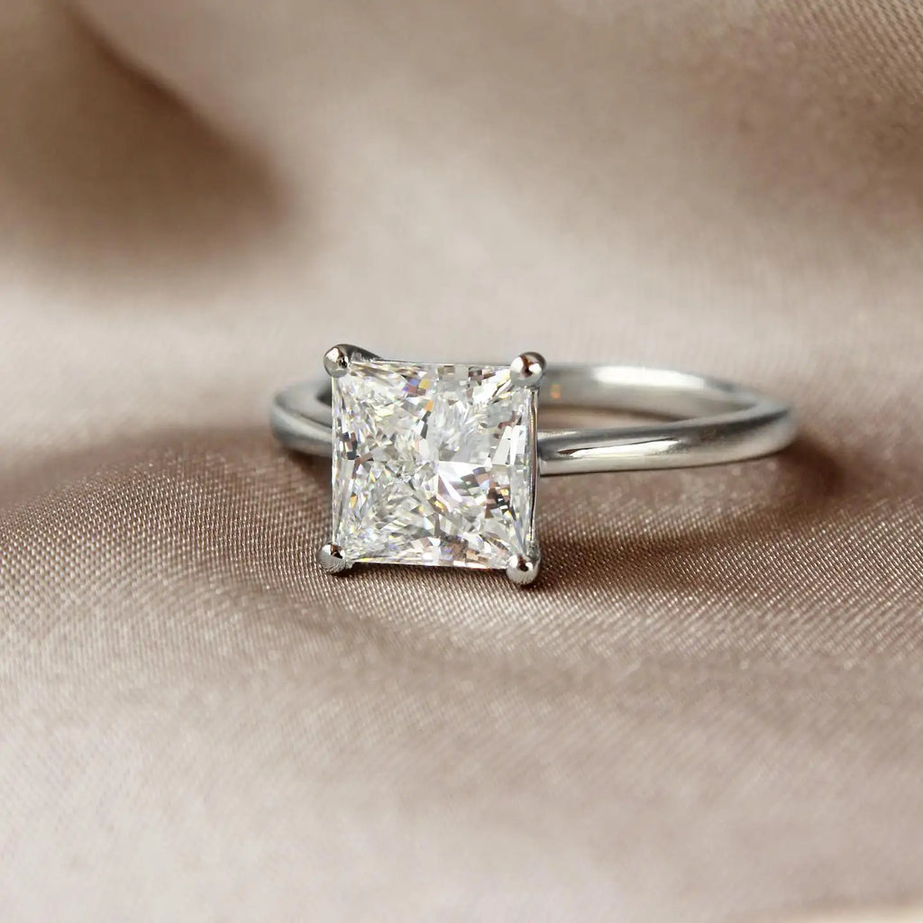 7mm Princess Cut Diamond Engagement Ring | Solitaire Bridal Wedding Ring | Sterling Silver 18K Gold Plated Minimalist Ring