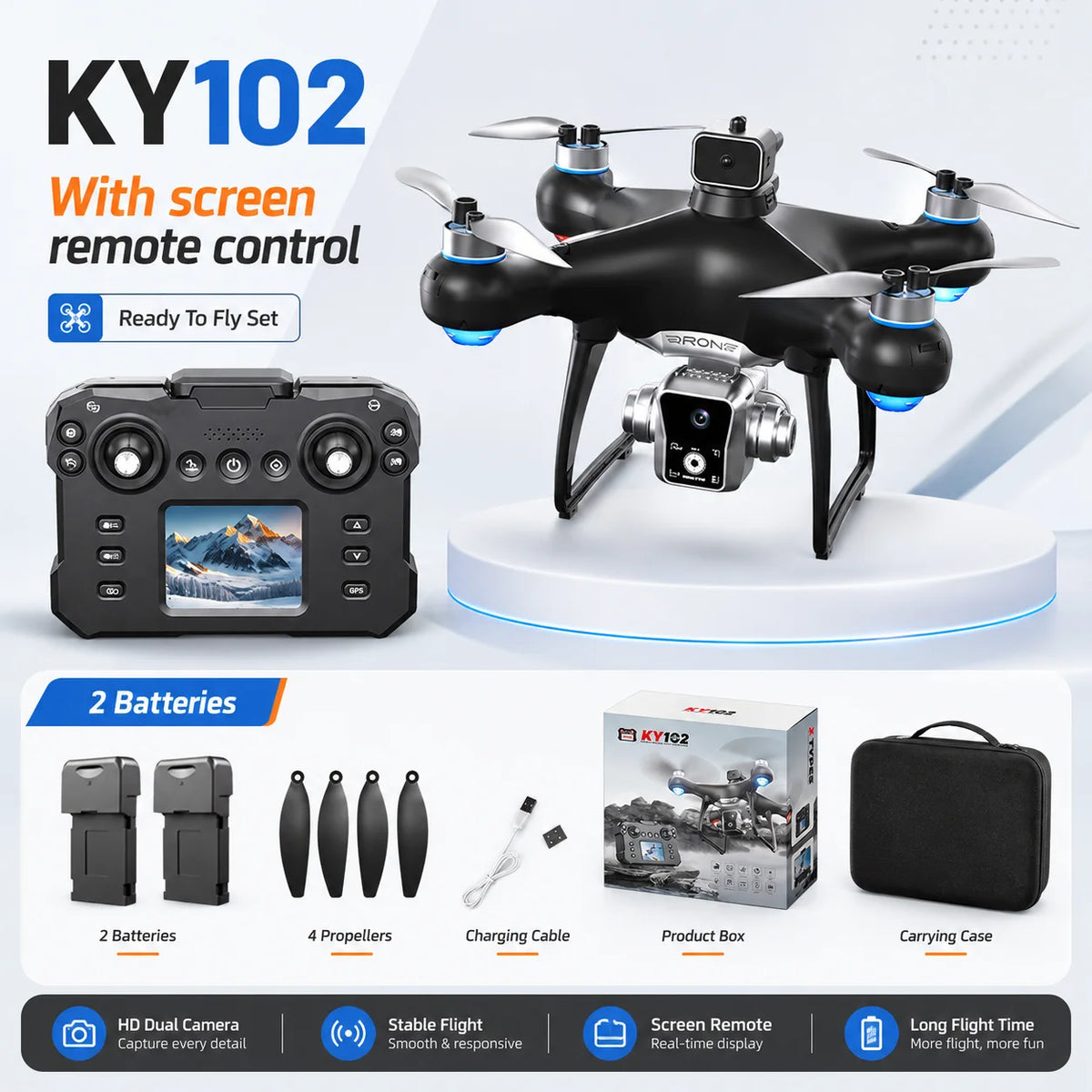 black Color 4K Dual Camera RC Drone With Screen Remote & Obstacle Avoidance
