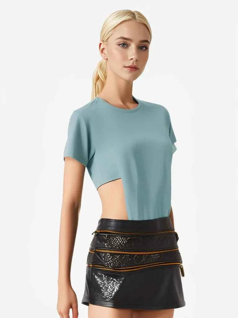 Women's Black Leather Micro Mini Skirt with Zippers Fashionable Mini Skirt for Women
