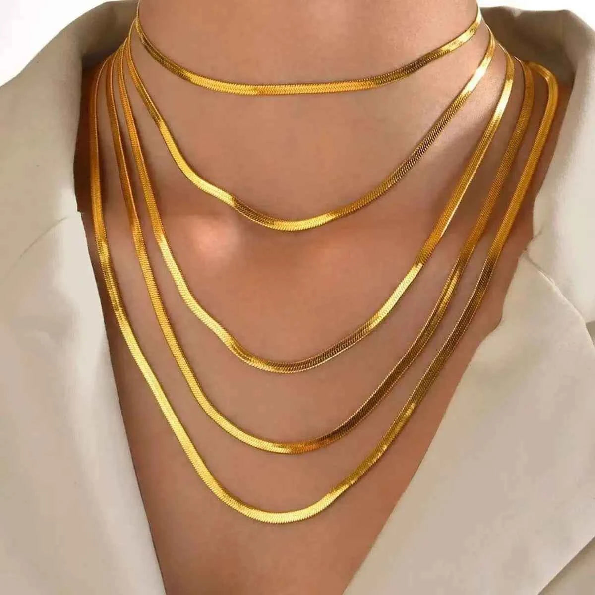 1pc New Fashion Unisex Snake Chain Choker Necklace Stainless Steel 2/3/4/5mm Gold Color Chain Necklace For Women Jewelry