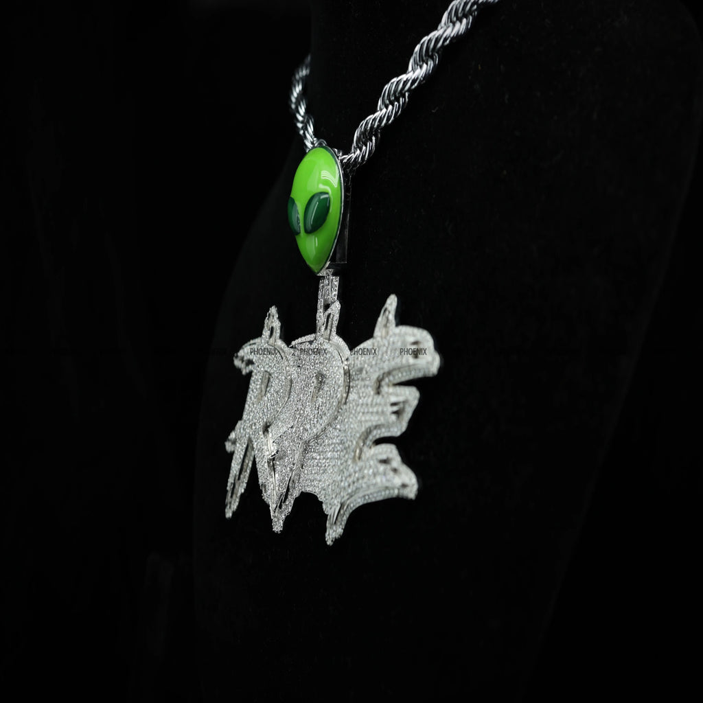 Custom Alien Bail Pendant Iced Out "RPE" Pendant Green Alien Head Bail Hip Hop Jewelry Rapper Statement Bling Phoenix Enterprise