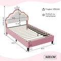 Children's bed 90x200 cm, Princess Crown-shaped bed with Adjustable bed Head, Girl bed with LED, Single bed, Pink