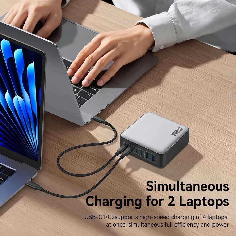 200W GaN USB-C Charger Hub – 6-Port Fast Charging