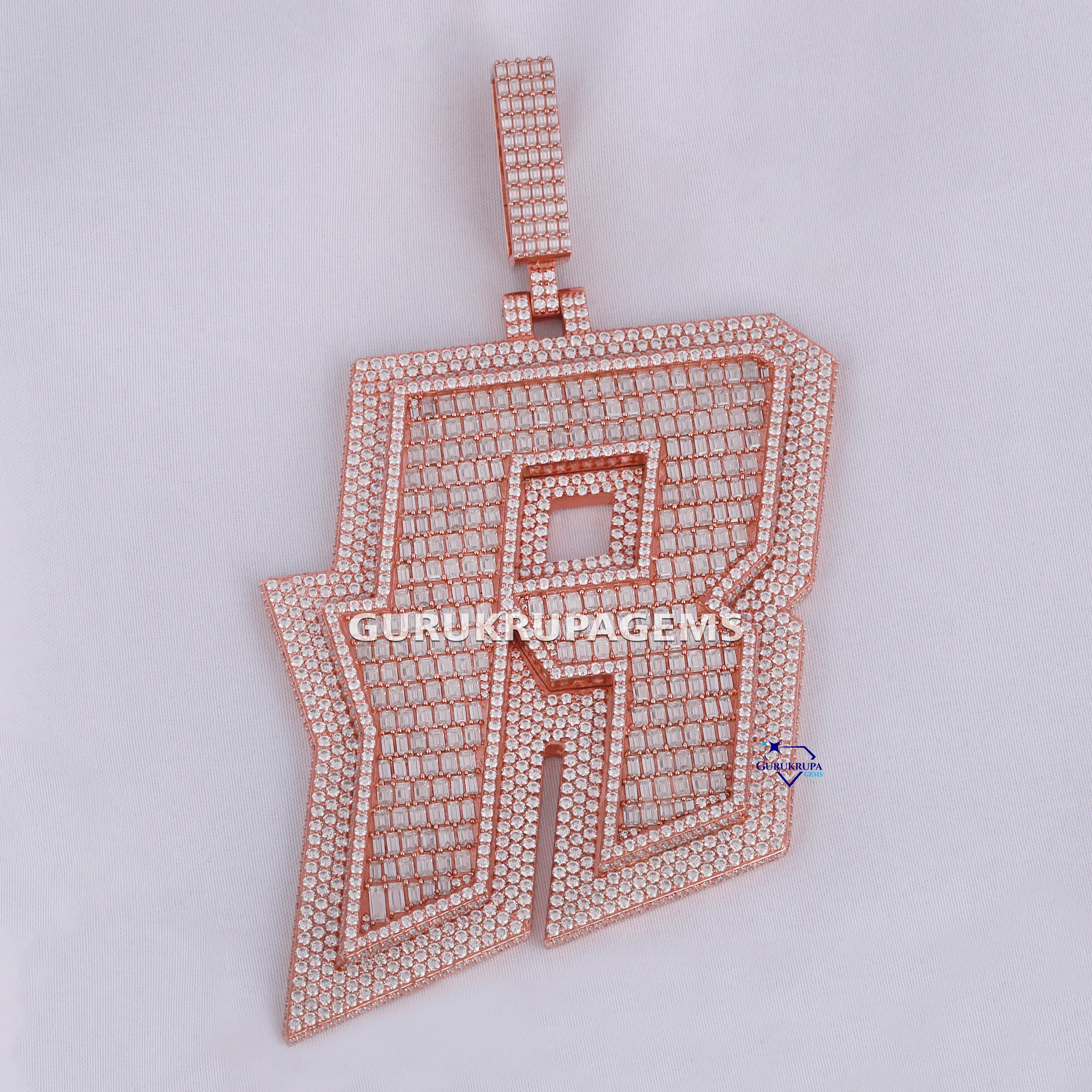 Luxury Alphabet Pendant Crafted 14KT Rose Gold Rhodium Lab Grown Diamond Stylish Party Trending New Arrival Enhanced VVS Clarity