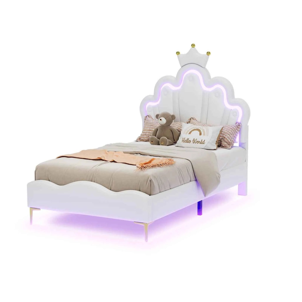 Rosahqnda Children's bed girls Single bed Double Bed Children bed Princess Crown Shape bed Adjustable Headboard