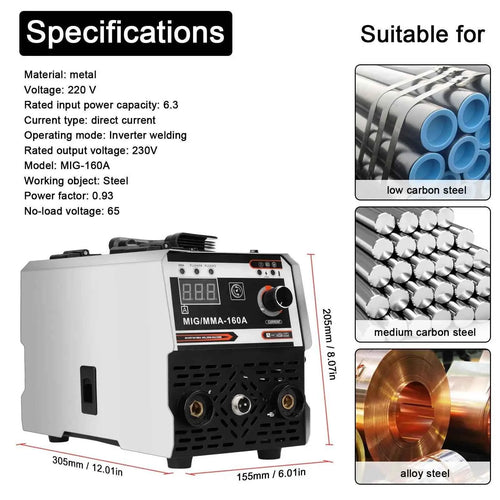 2-In-1 Multifunctional MIG MMA/MAG TIG-160C Welding Machine IGBT invert Welder Automatic Wire Feeding Electric Arc Welder