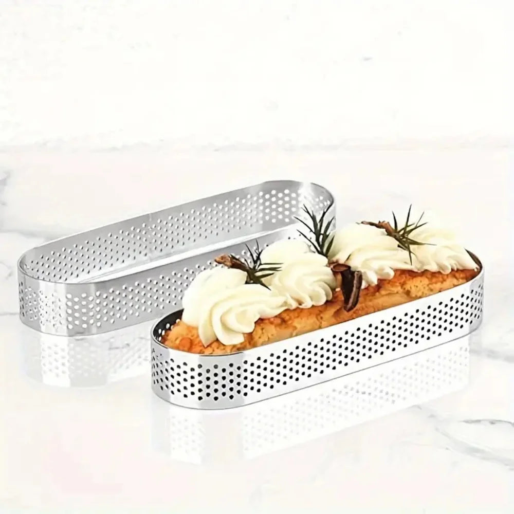 3/6pack Oval Tart Rings 304 Stainless Steel Perforated Pastry Cake Ring Mold for Baking, Nonstick Fruit Tarte Crust Tools