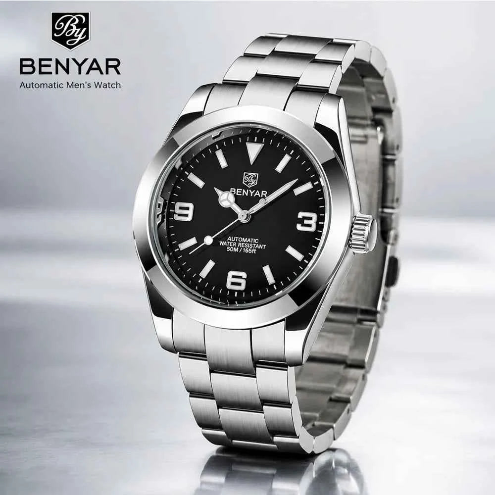 BENYAR Luxury Men Mechanical Wristwatches Stainless Steel Sports Men Automatic Watches 50ATM waterproof Clock