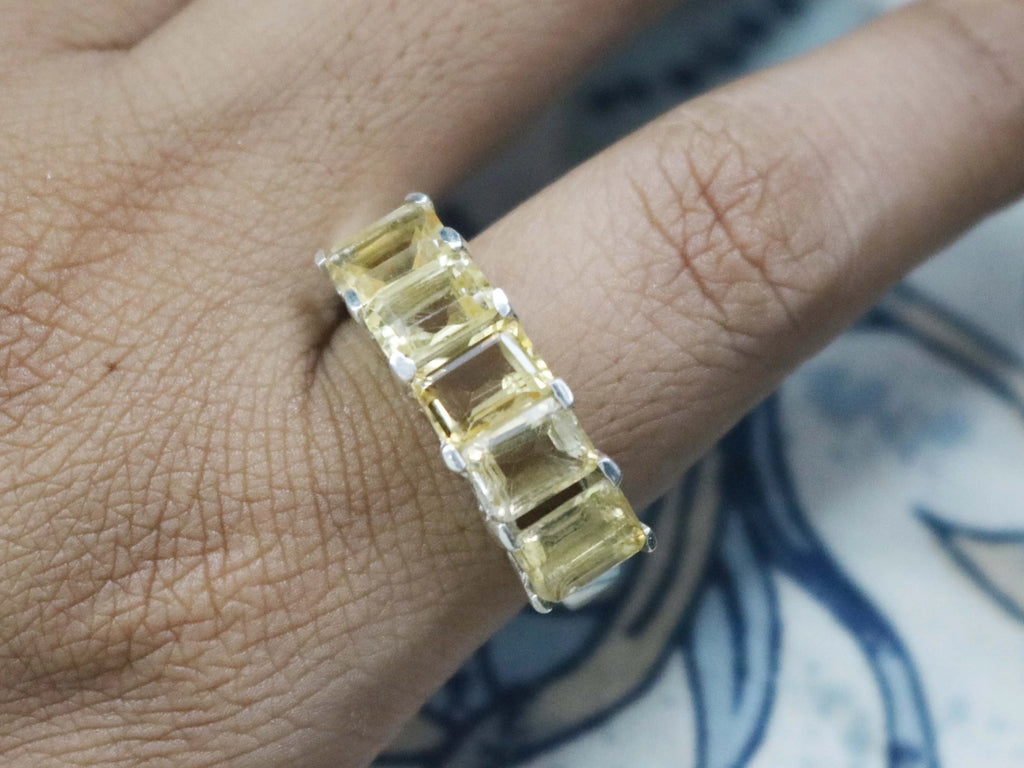 Natural Citrine Octagon Prong Set 925 Sterling Silver Handmade Chunky November Birthstone Ring