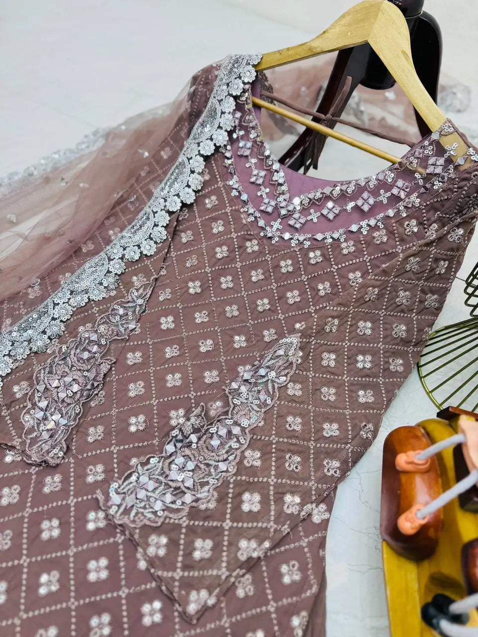 Tennecy Unique Design Silk Salwar Kameez Matching Palazzo Dupatta Set Indian Pakistan Diwali Wedding Parties Wrinkle-Free