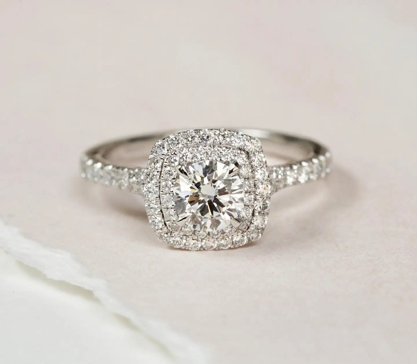 Round Cut 6mm Moissanite Double Halo Engagement Ring White Gold Plated Pave Band Cushion Style Wedding Fine Jewelry For Women