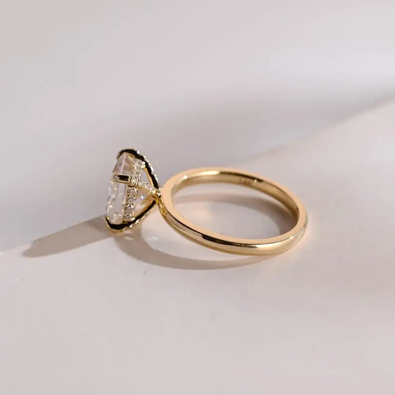 Princess Cut 1.00CT Lab Grown Diamond Hidden Halo Proposal Ring 10K Yellow Gold with Promise Bridal Anniversary Gift for Bridle