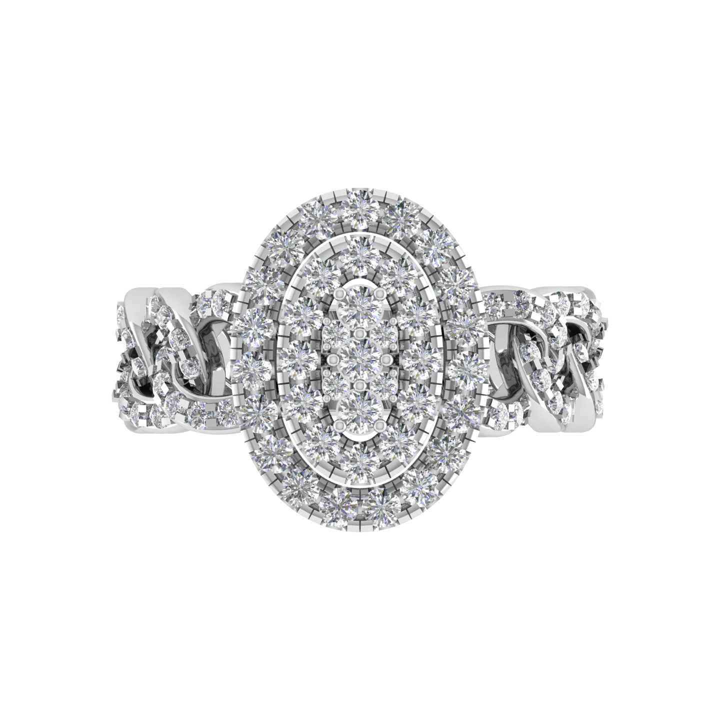 Bold Oval Cluster Diamond Ring Rose Gold Custom Fine Jewelry Chain Link Style Real Natural Stone Engagement Ring Handmade India