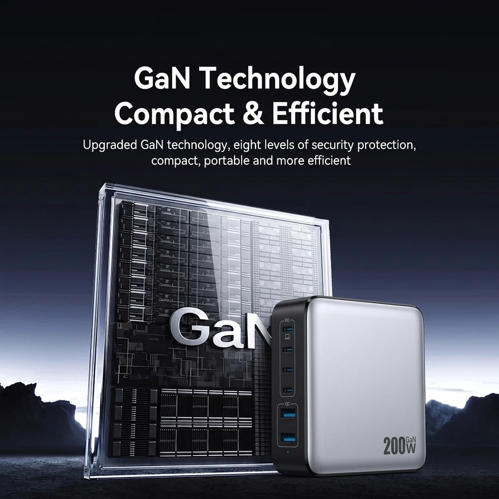 200W GaN USB-C Charger Hub – 6-Port Fast Charging
