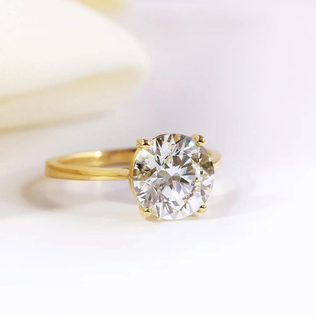 9mm Cut Diamond Engagement Ring | Solitaire Plain Band | 18K Gold Plated Sterling Silver Minimalist Bridal Wedding Fine Jewelry