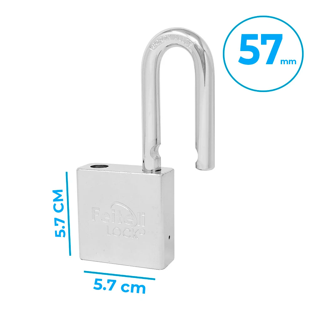 57mm Keyed Waterproof Safety Boron Alloy Padlock with Long Hook Iron and Steel 70mm Size for Safe Usage
