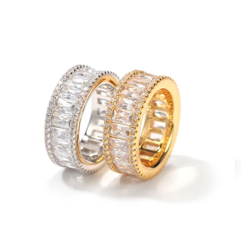 RB GEMS Customized Rhodium 14K White/Yellow Gold Baguette Cut Engagement Ring Unisex Hip Hop Style IGI Certified Lab Grown