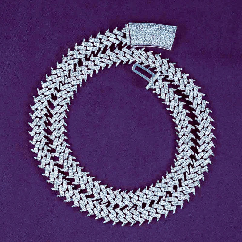 Pass Diamond Tester Hip Hop VVS D Color Iced Out Men's Spiked Moissanite Cuban Link Chain With 925 Sterling Silver GRA