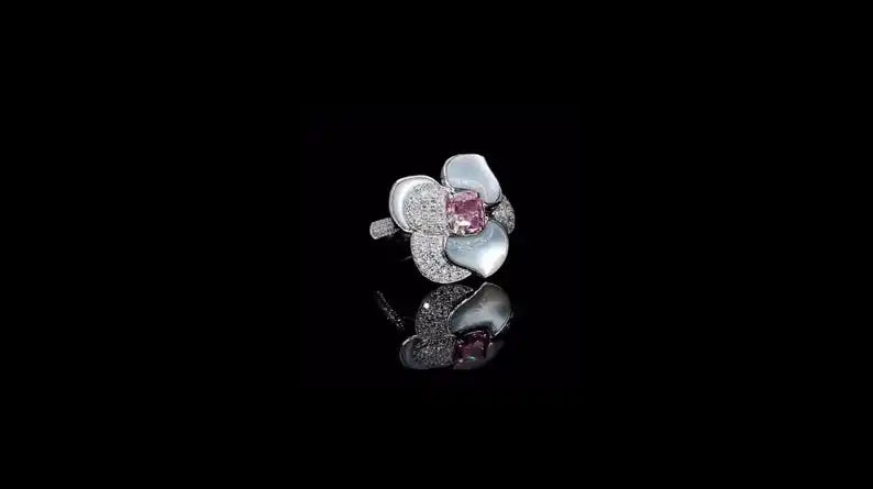 Pink Cushion Cut Original Moissanite Cluster Flowers Ring 925 Sterling Silver Engagement Wedding Gift Charm Jewelry