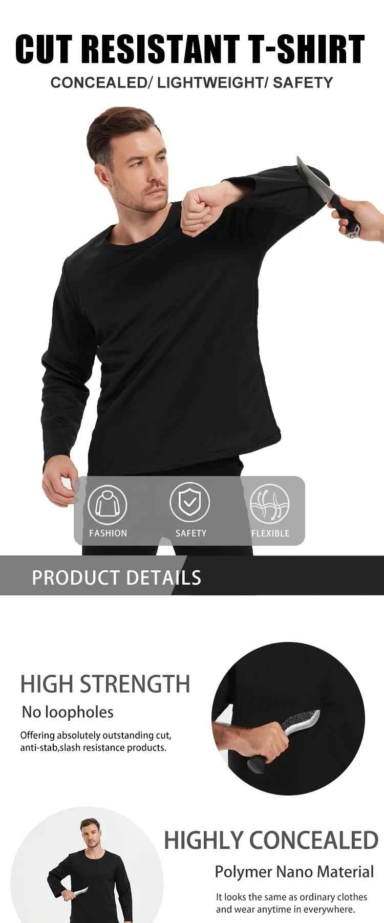 Personal Protective Equipment Anti-Cut Resistant Long Sleeve T-shirts Self-defense Bodyguard Police Clothes Men Women