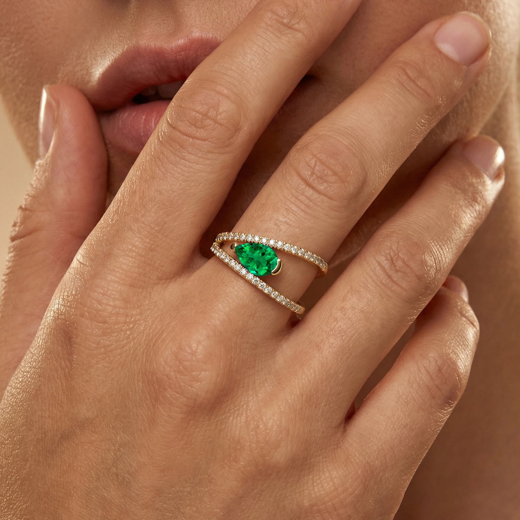18kt Rose Gold Cocktail Fine Bridal Rings May Birthstone Lab Grown Emerald Gemstone Certified Real Diamonds Rings OEM Jewelry