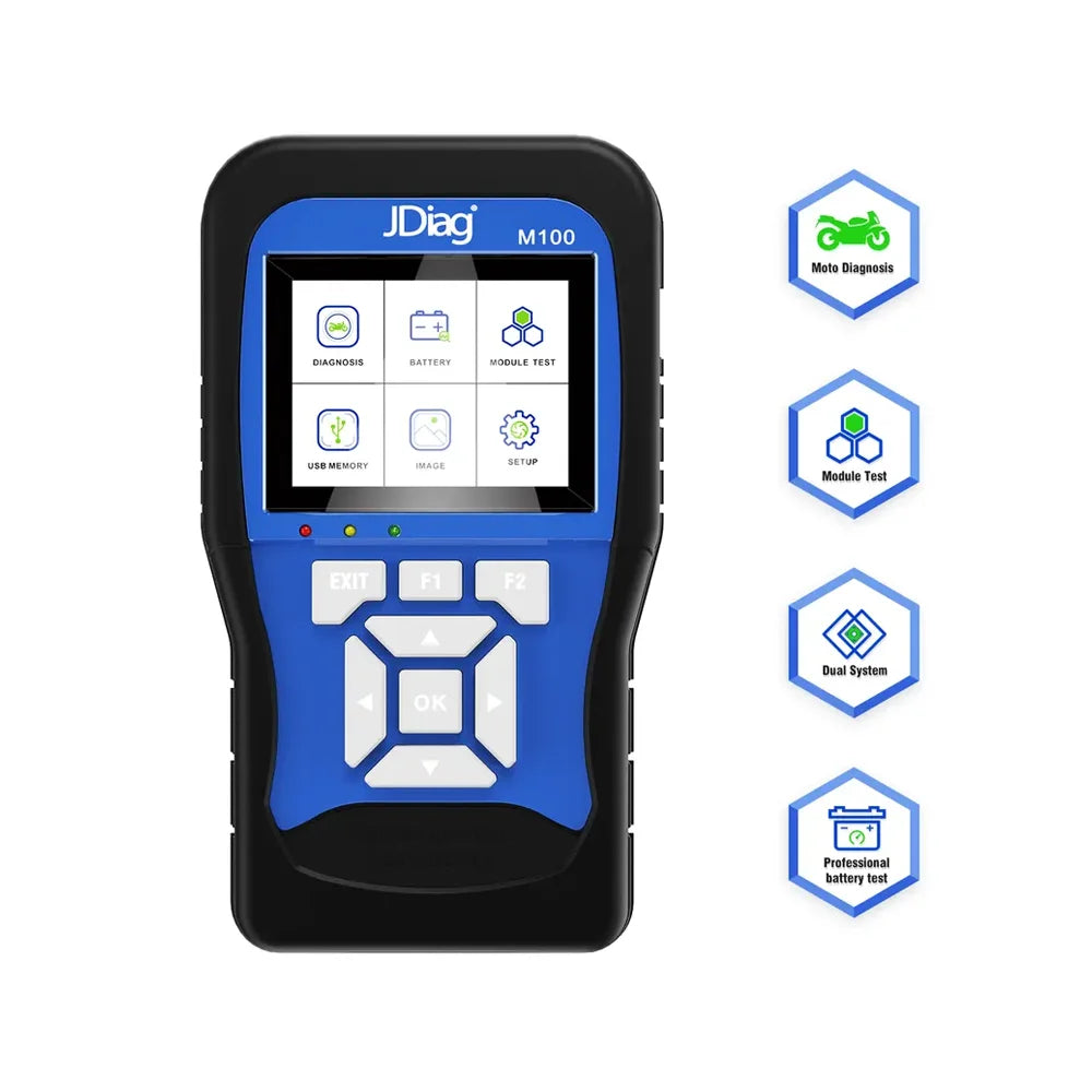 JDiag M100 Standard Version Diagnostic Scanner for Motorcycles Battery Tester with Cables for Various Brands