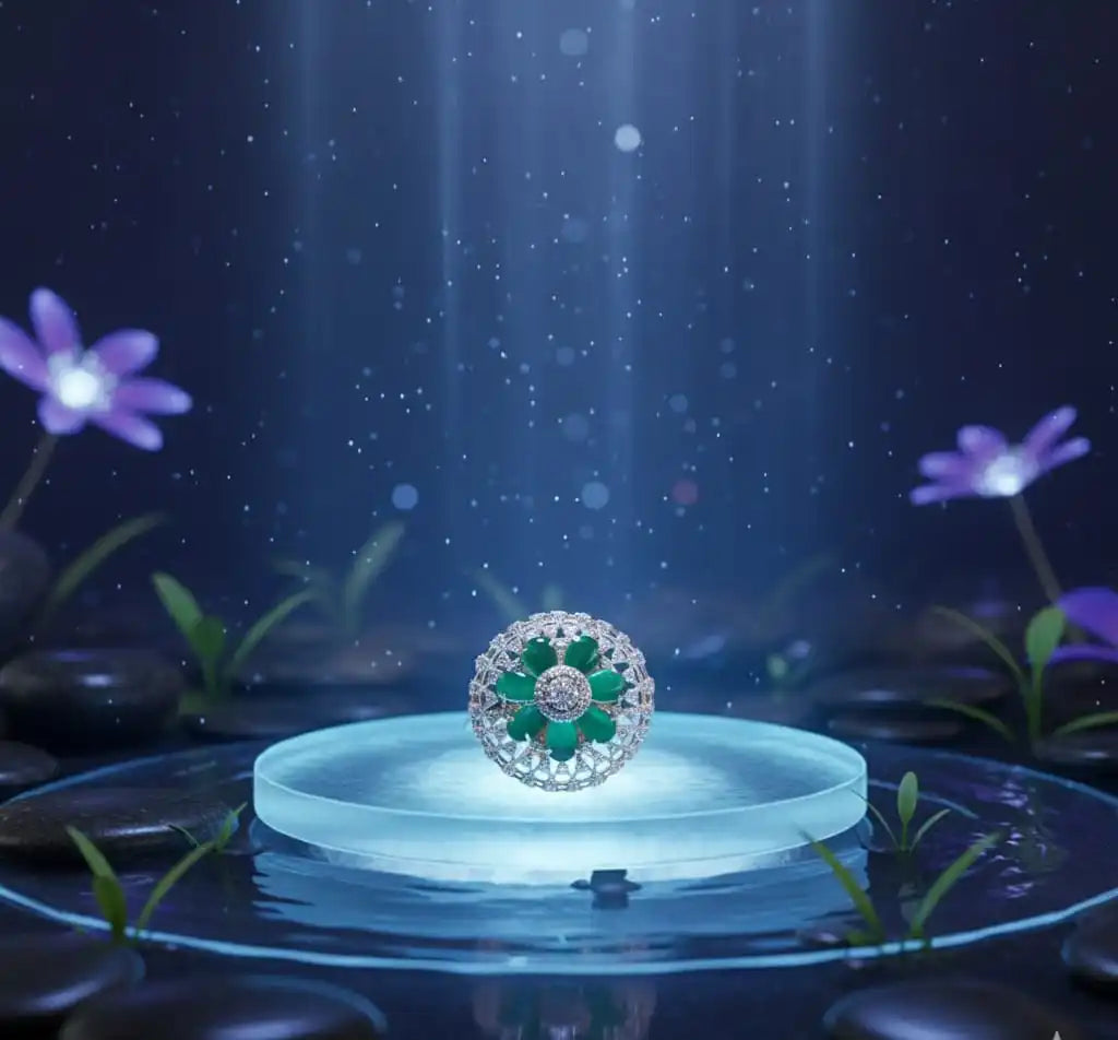 Best And Unique Hot Selling Design With Moissanite Diamonds With Green Stone 925 Silver Fine Ring