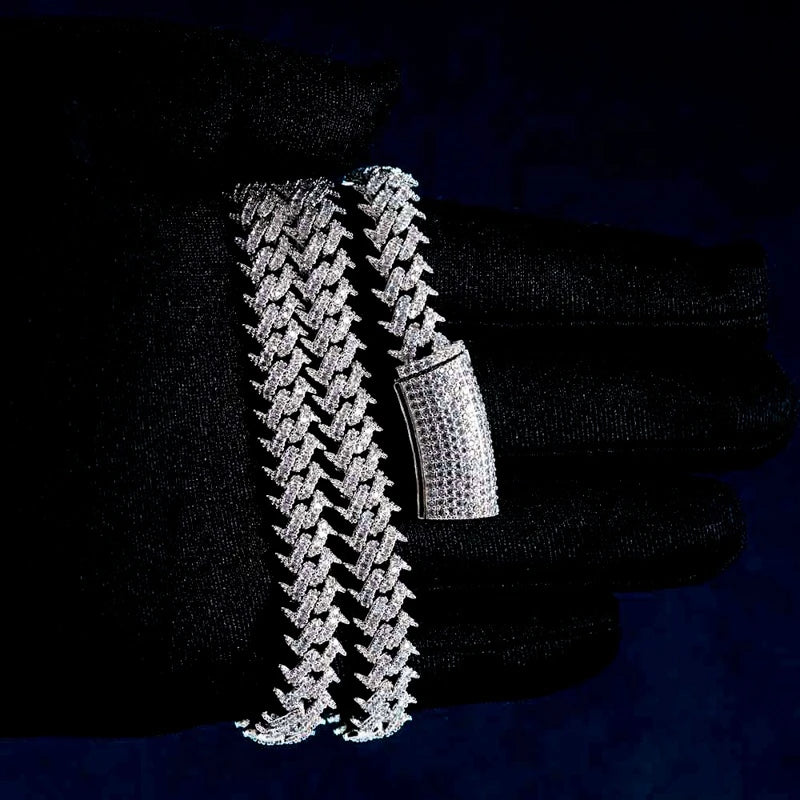 Pass Diamond Tester Hip Hop VVS D Color Iced Out Men's Spiked Moissanite Cuban Link Chain With 925 Sterling Silver GRA