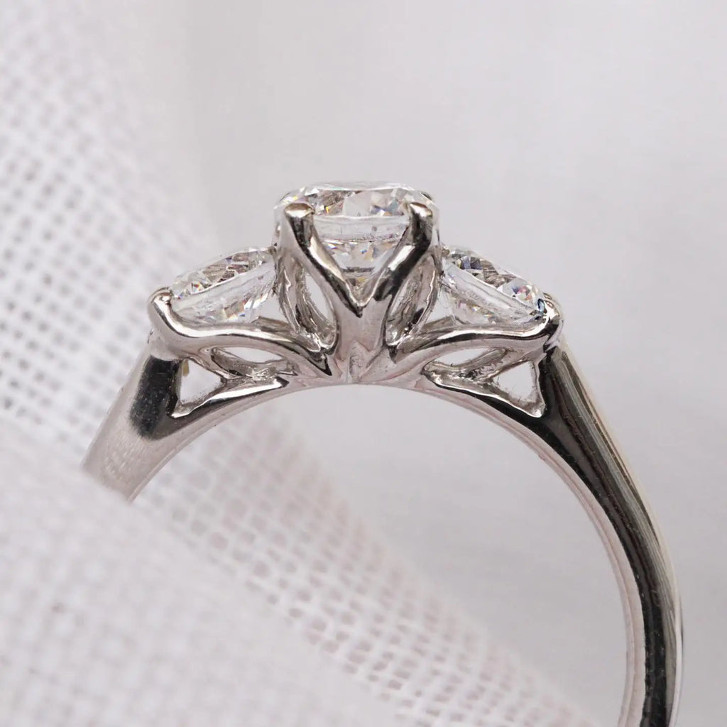 6.5mm Round Cut Moissanite Engagement Ring | Three Stone Gold or Silver Ring | Bridal Wedding Anniversary Fine Jewelry OEM