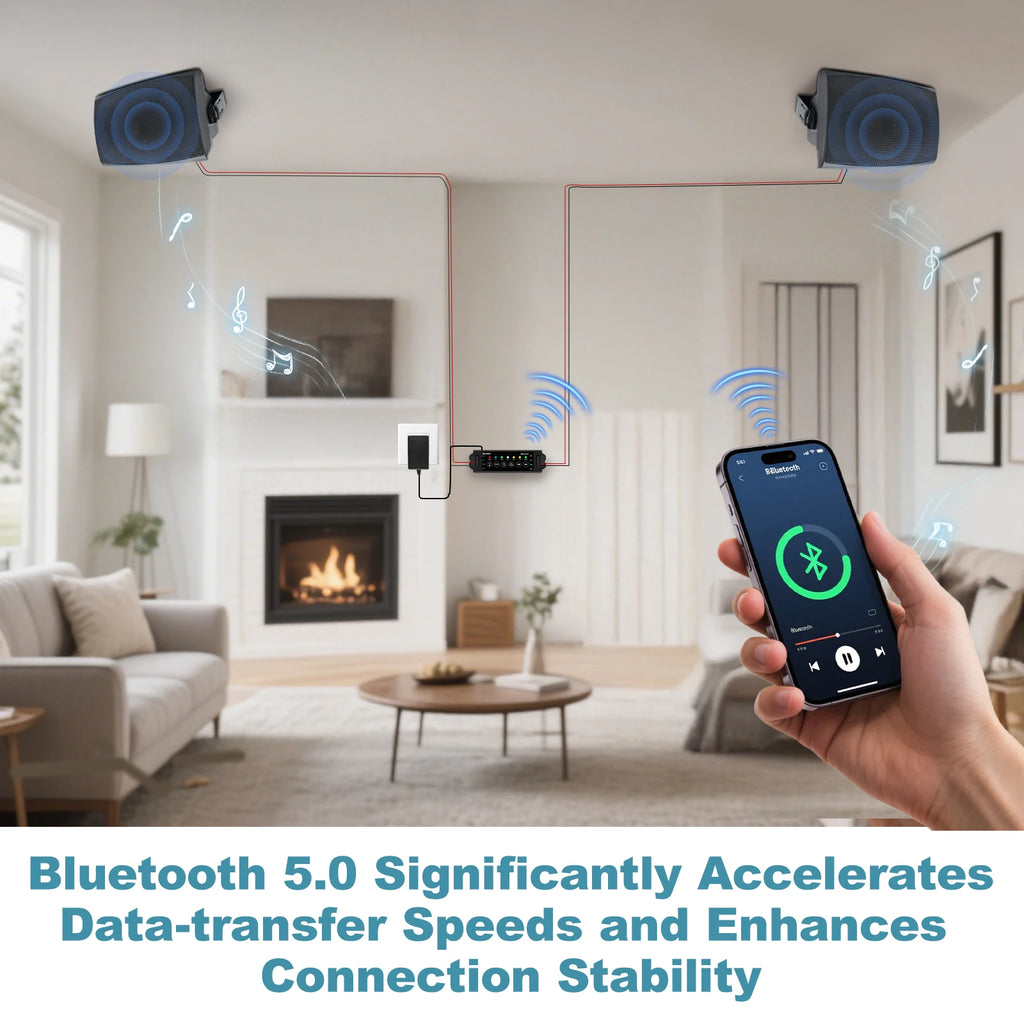 Herdio 4-Channel Bluetooth Audio Amplifier with Remote Control for Bathroom Wall/Ceiling Speakers  EU/US/UK/AU Compatible
