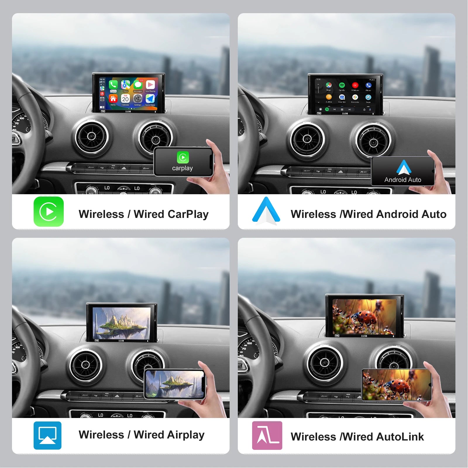 AUTOABC Wireless  CarPlay Android Auto Interface for Audi A3 A4 A5 Q2 Q7 Q5L 8V AirPlay Mirror Link multi-media camera