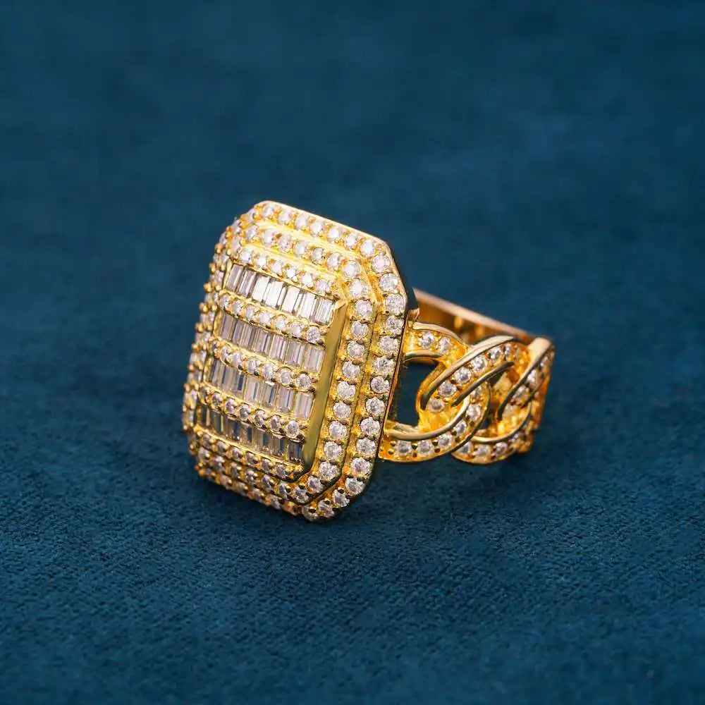 RB GEMS Customized Rhodium 14K White/Yellow Gold Baguette Cut Engagement Ring Unisex Hip Hop Style IGI Certified Lab Grown
