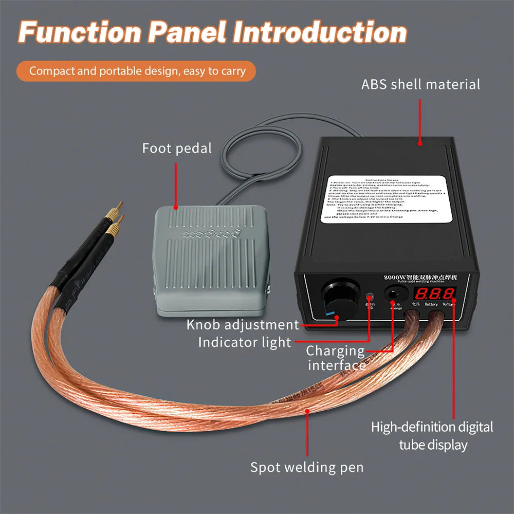 8000W Spot Welder High Power Handheld Spot Welding Machine Portable 1200A present Adjustable Welders for 18650 Battery