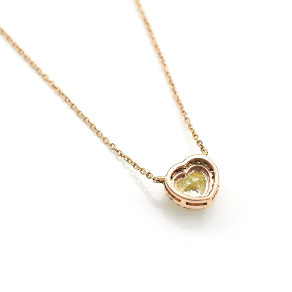 Ready To Ship 14k Rose Gold Heart Halo Engagement Necklace 0.71 CT Heart Cut Yellow Adjustable Necklace IGI Certified Jewelry