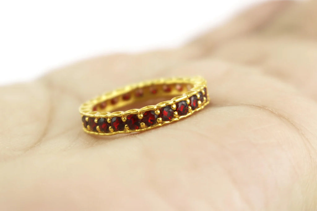 Garnet Eternity 925 Sterling Silver Handmade January Birthstone Ring For Women - Stackable Promise Ring For Her