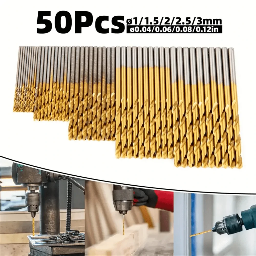 50pcs/100pcs Twist Drill Bit Set,DIY Woodwork Hole Opener,HSS Round Shank Mini Titanium Coated Drill Bits,for Metal Wood Plastic