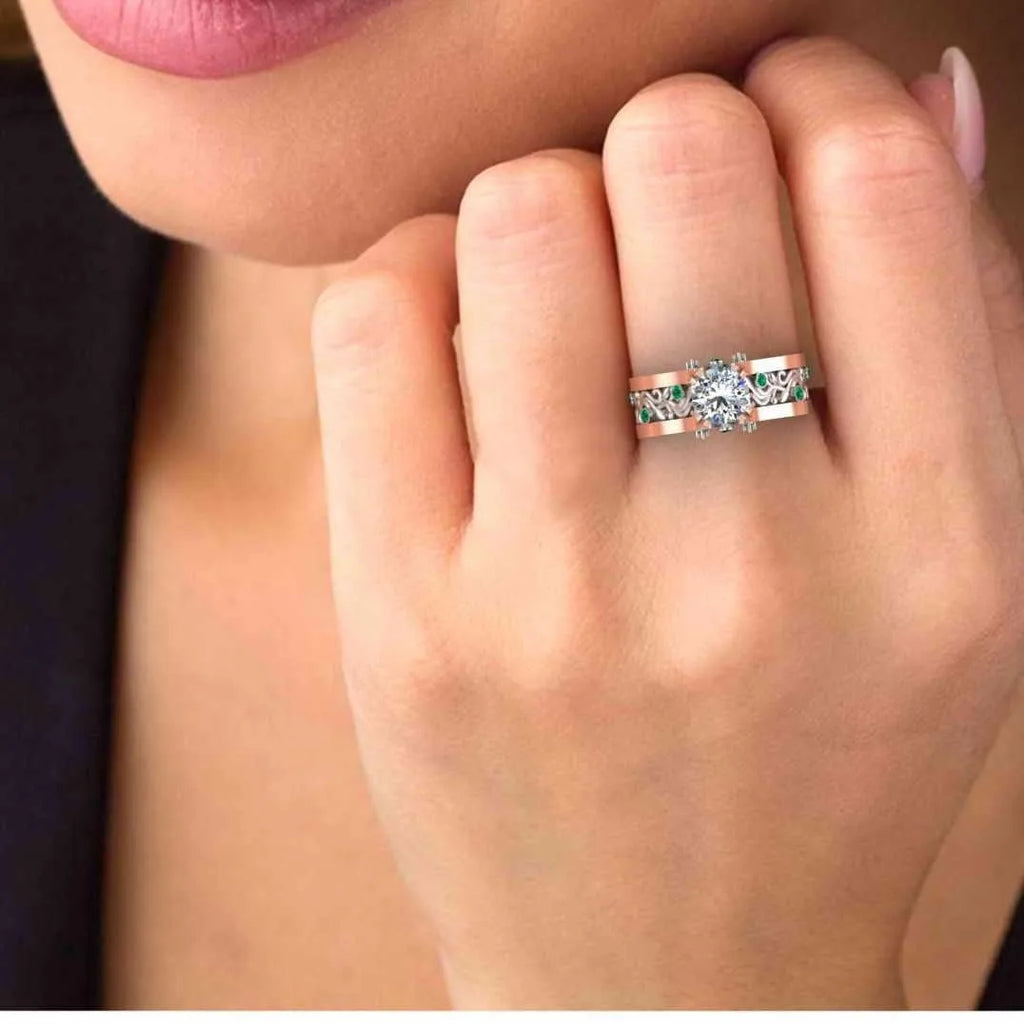 Personalized Round Diamond Rose Gold Plated 925 Sterling Silver Vintage Inspire Filigree Engagement Ring For Women At Best Price