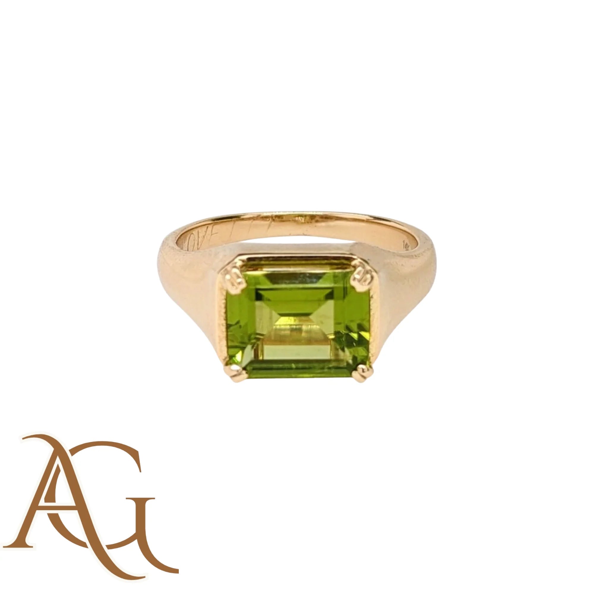 Solid Gold Ring Natural Peridot Octagon 8x10mm 3.7cts 18k/14K Fine Jewelry IGI Certified Green Color Stone Men Jewelry