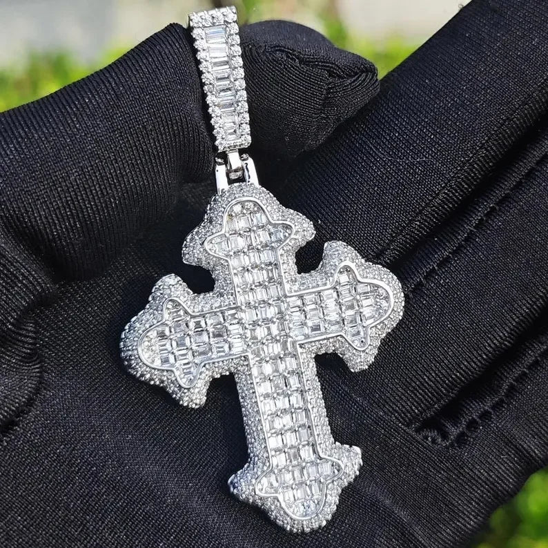 Iced Out Cross Pendant Necklace 925 Silver With Moissanite Diamond Luxury Hip Hop Religious Statement Jewelry For Unisex